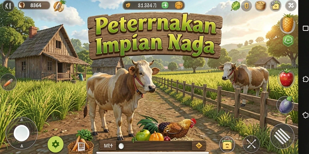 Tangkapan layar gameplay <strong>8364</strong> menampilkan ladang yang luas dan tanaman yang subur.