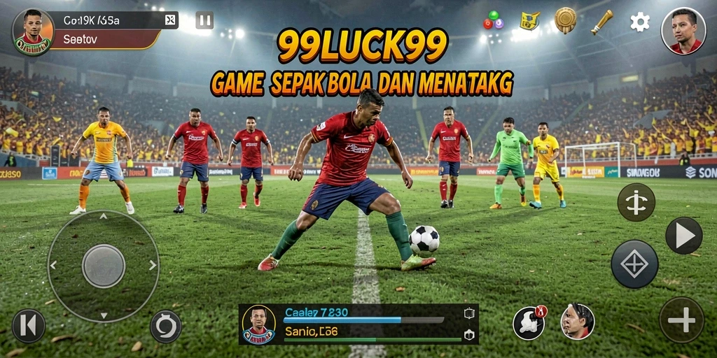 Tangkapan layar utama menunjukkan aksi seru dalam permainan sepak bola.