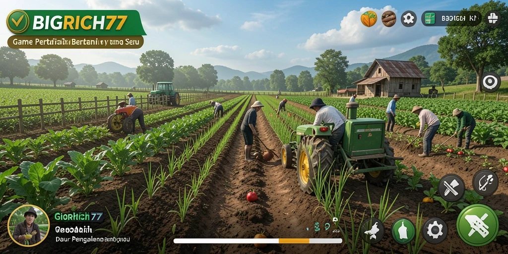 Tangkapan layar utama BIGRICH77 menunjukkan gameplay pertanian yang menarik.