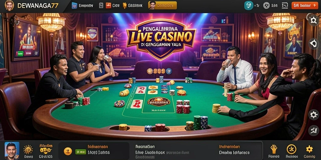 Screenshot DEWANAGA77 menampilkan suasana kasino live yang mendebarkan.