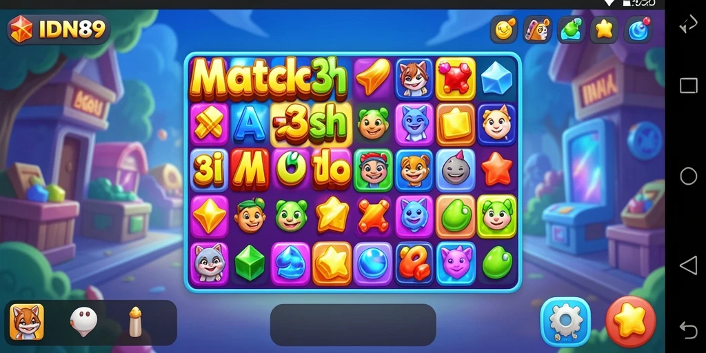 Screenshot IDN89 menampilkan gameplay seru dari permainan Match-3.