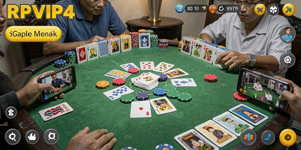 Screenshot gameplay seru dari RPVIP4 menampilkan keseruan permainan Gaple.